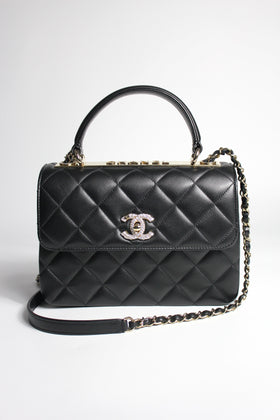 CHANEL Limited Edition Small Trendy CC Top Handle Crystals Clasp and Letters Handbag- Full set with box and receipt