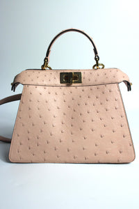 FENDI Peekaboo IseeU Ostrich Confetti Rose Leather with Gold Hardware Small Handbag RRP:€8800
