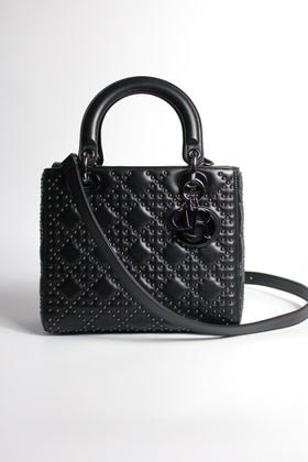 CHRISTIAN DIOR Black Medium Limited Edition Lucky Star Studded with Ruthenium Hardware Handbag