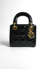 CHRISTIAN DIOR Mini Lady DIOR Black Patent Leather with Gold Hardware and detachable strap RRP:€4700