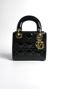 CHRISTIAN DIOR Mini Lady DIOR Black Patent Leather with Gold Hardware and detachable strap RRP:€4700
