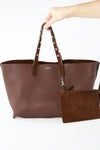 CELINE Reversible Chocolate Brown Leather and Suede Tote Handbag with Removable Zipper pouch original RRP: $1850