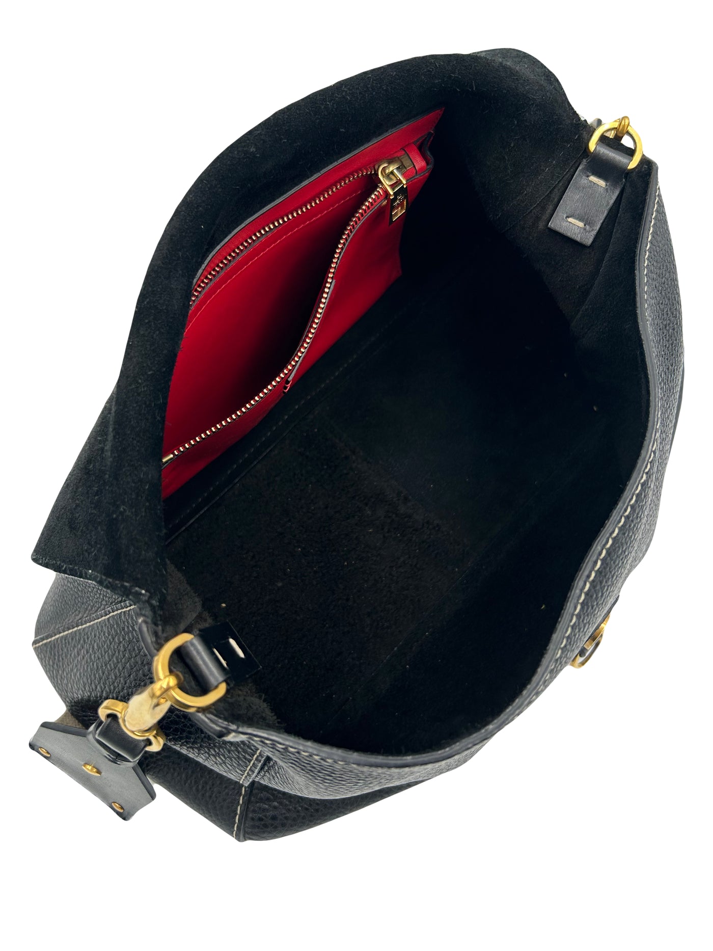 VALENTINO grain leather and canvas strap gold V signature bag
