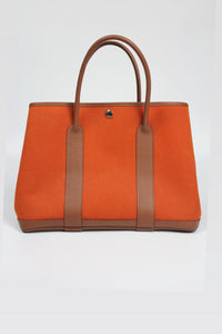 HERMES Garden Party PM Toile Orange Negonda Leather Palladium Clou de Selle