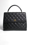 CHANEL Rare Collectible Black Caviar Leather with Gold Hardware "Kelly" Top Handle Handbag