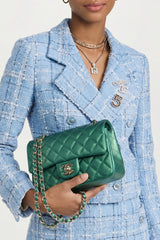 CHANEL 22A Rare Mini Emerald Green Iridescent Leather with Light Gold Hardware Handbag- Full Set (box,dust bag)