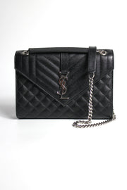 SAINT LAURENT Medium Enveloppe Black Grain Leather Silver Hardware Handbag RRP: €2500