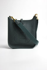 HERMES Mini Evelyne (TPM) Vert Rousseau Clemence Leather with Gold Plated Hardware
