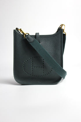 HERMES Mini Evelyne (TPM) Vert Rousseau Clemence Leather with Gold Plated Hardware