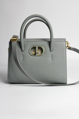 CHRISTIAN DIOR St. Honore Grey Cloud Blue Grained Calfskin grain Tote Handbag original RRP €3400