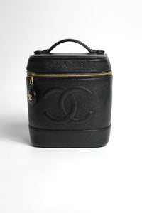 CHANEL Vintage Black Caviar Leather with Gold Hardware Vanity
