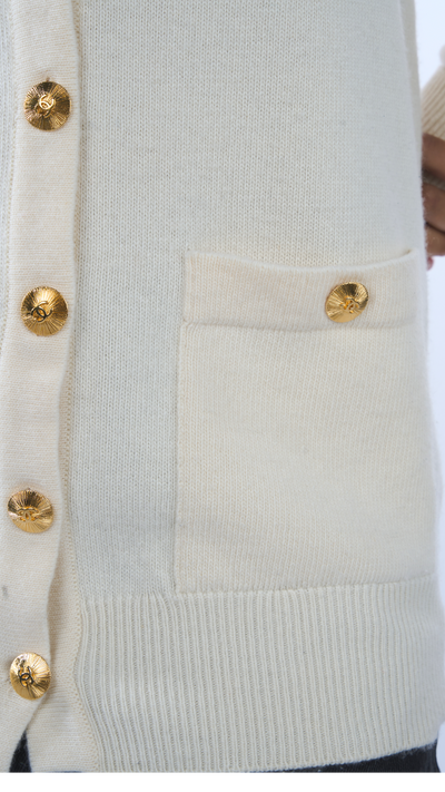CHANEL cashmere cardigan with gold sunburst buttons