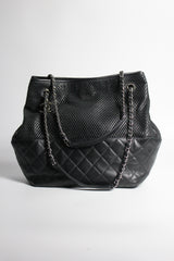 CHANEL Up in the Air North South Perforated Calfskin Leather Tote Handbag with Silver Hardware and CC Medaillon