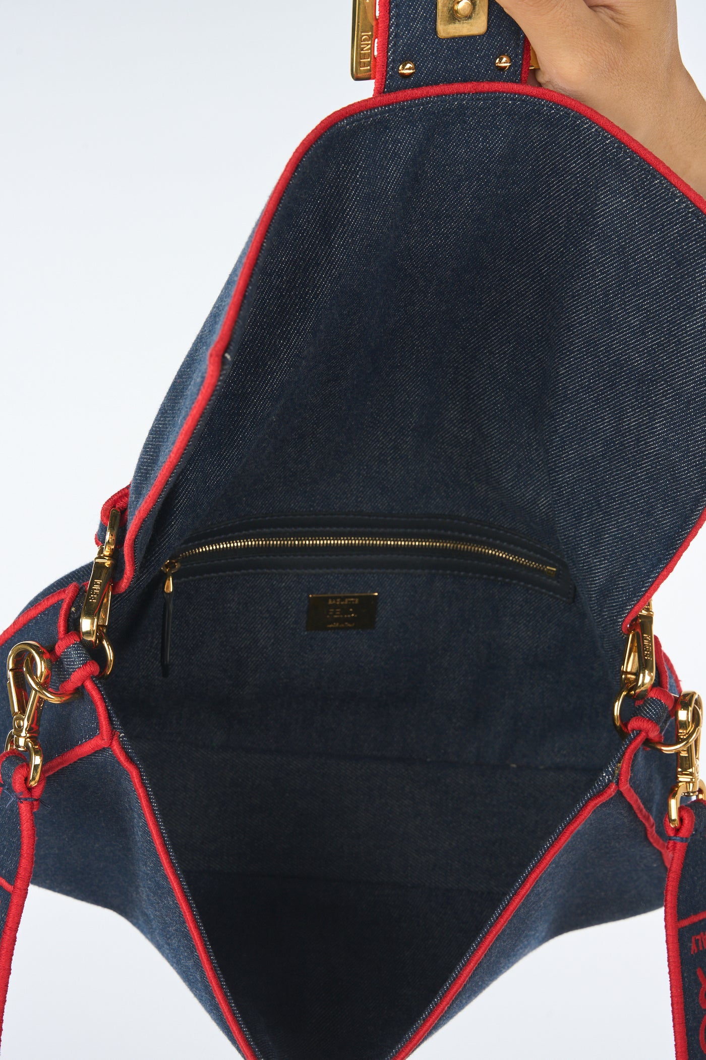 FENDI large baguette denim and red