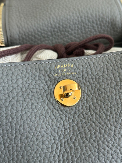 HERMES Lindy Mini || Gris Meyer Clemence leather with Gold Hardware