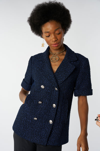 CHANEL jacket midnight blue tweed 40