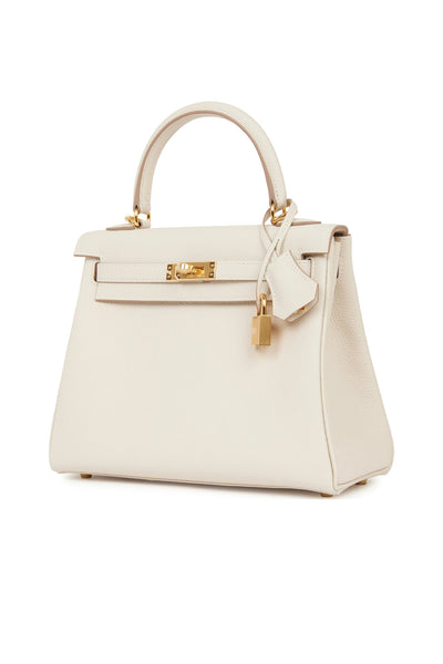 HERMES Kelly 28 Retourne Craie Clemence Leather Gold Hardware Never Worn - FULL SET