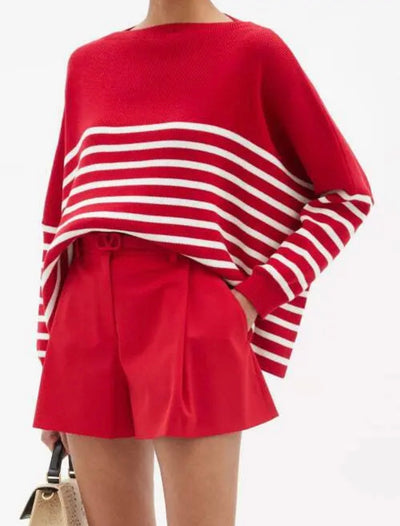 VALENTINO Striped jumper is Red Ivory with logo at the back size M RRP $1900
