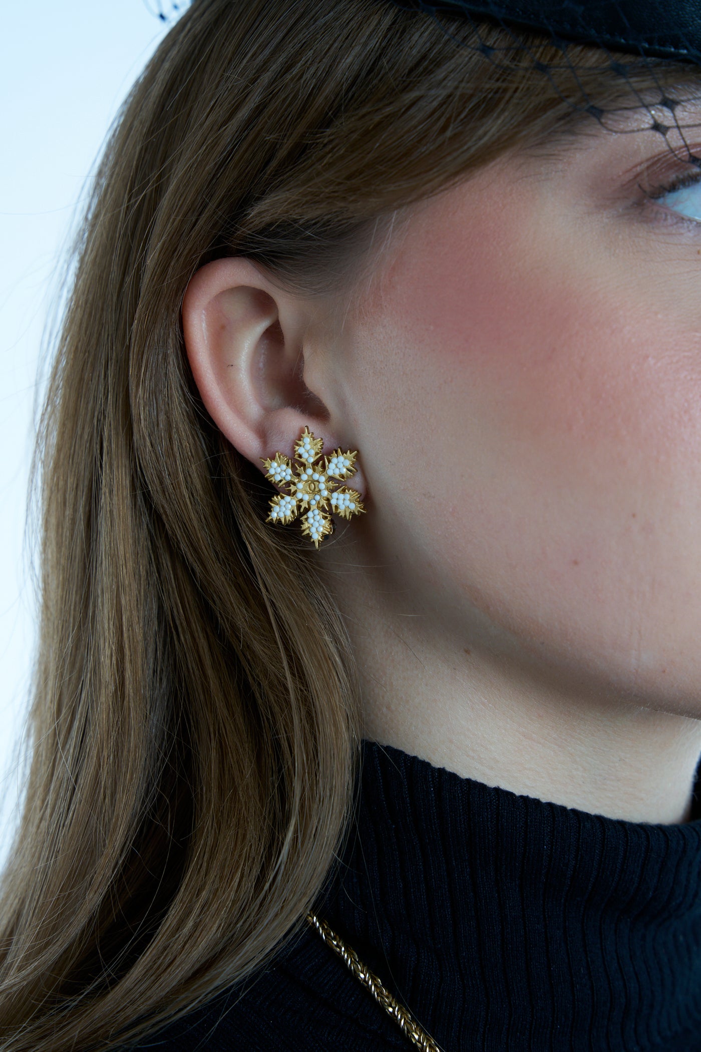 CHANEL snowflake clip on earrings