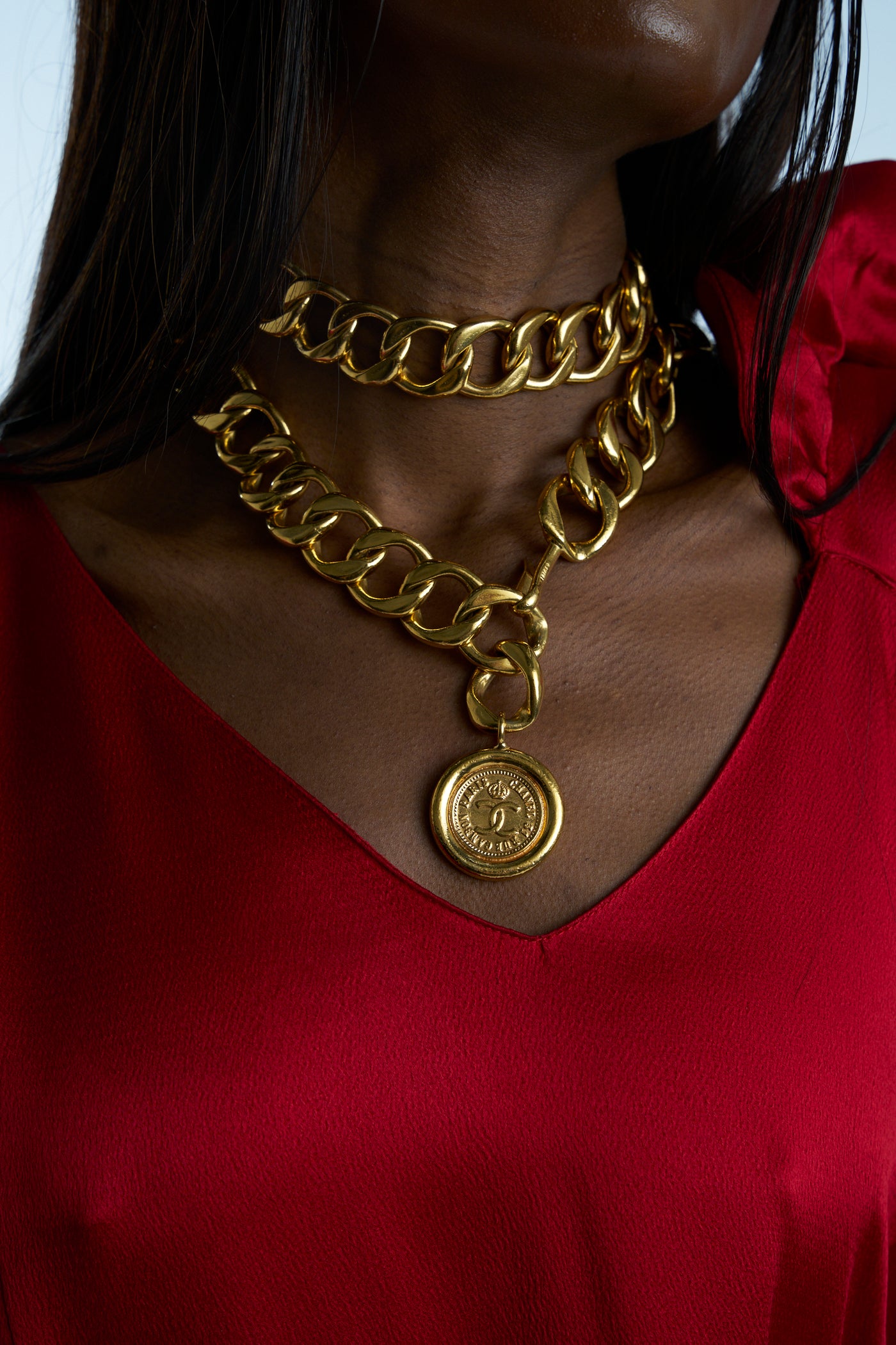 CHANEL medallion chain coin coco mademoiselle vintage 1980's