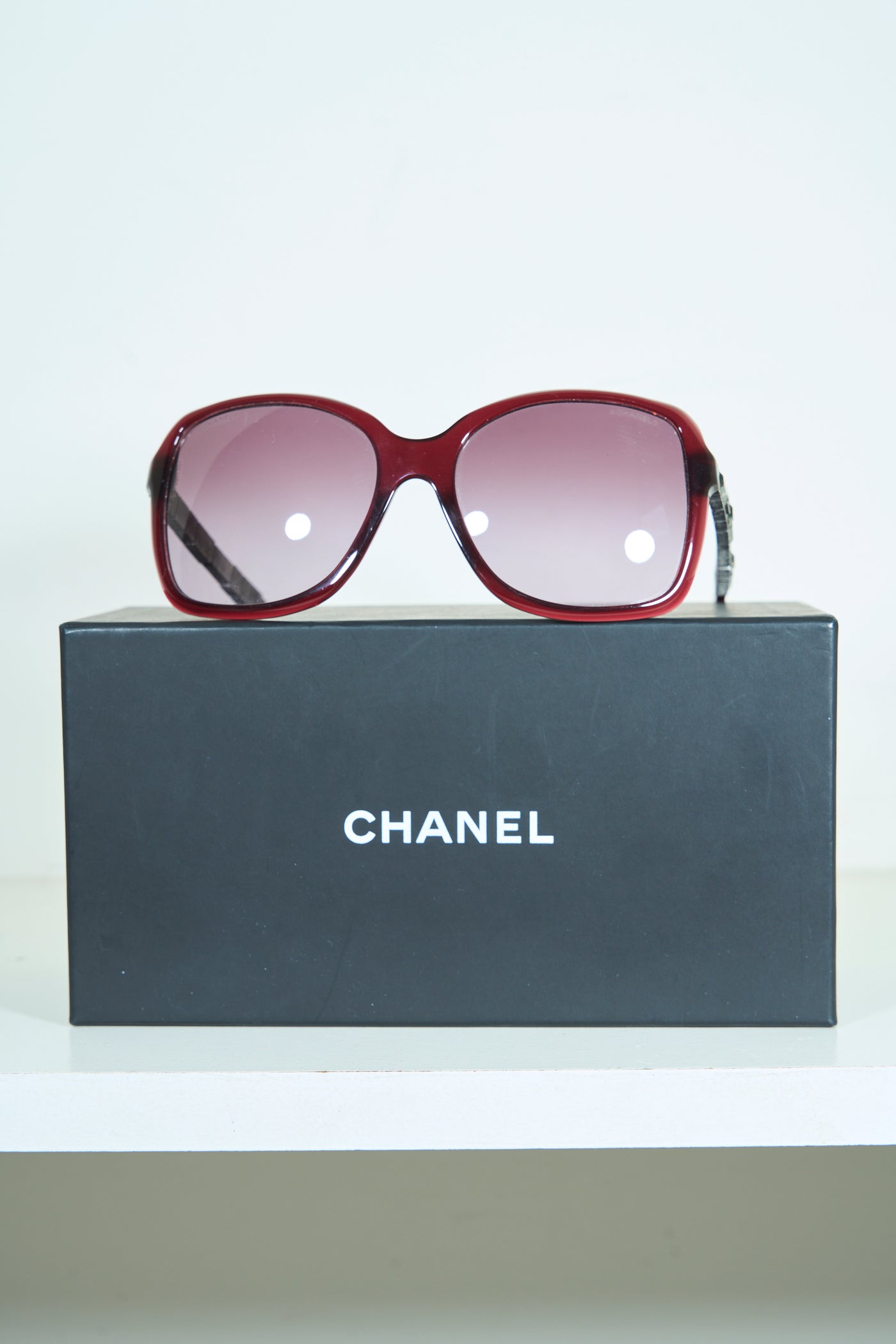 CHANEL burgundy crystals sunglasses with box