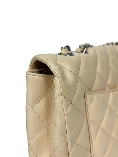 CHANEL Jumbo Single Flap Beige Clair Lambskin Leather Silver Hardware with box