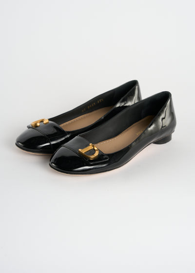 CHRISTIAN DIOR "CD" patent ballet flats