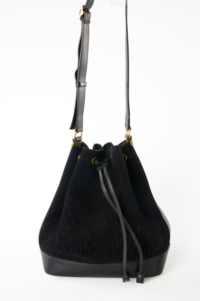 SAINT LAURENT suede monogram bucket bag