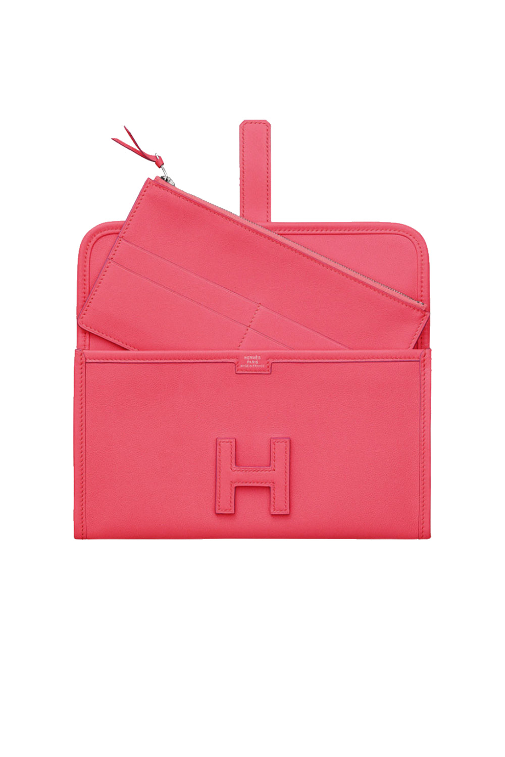 HERMES mini Jige rose azalee swift leather clutch full set