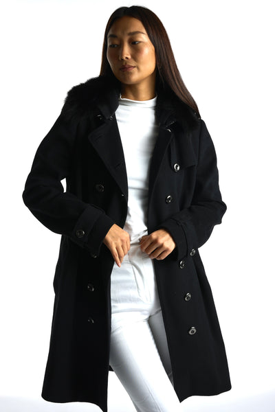 BURBERRY wool cashmere coat with fox fur collar