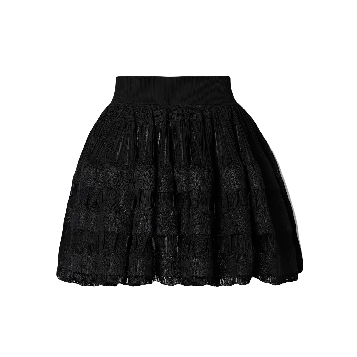 AZZEDINE ALAIA ruffled crochet knit black skirt size 36 RRP: £1410