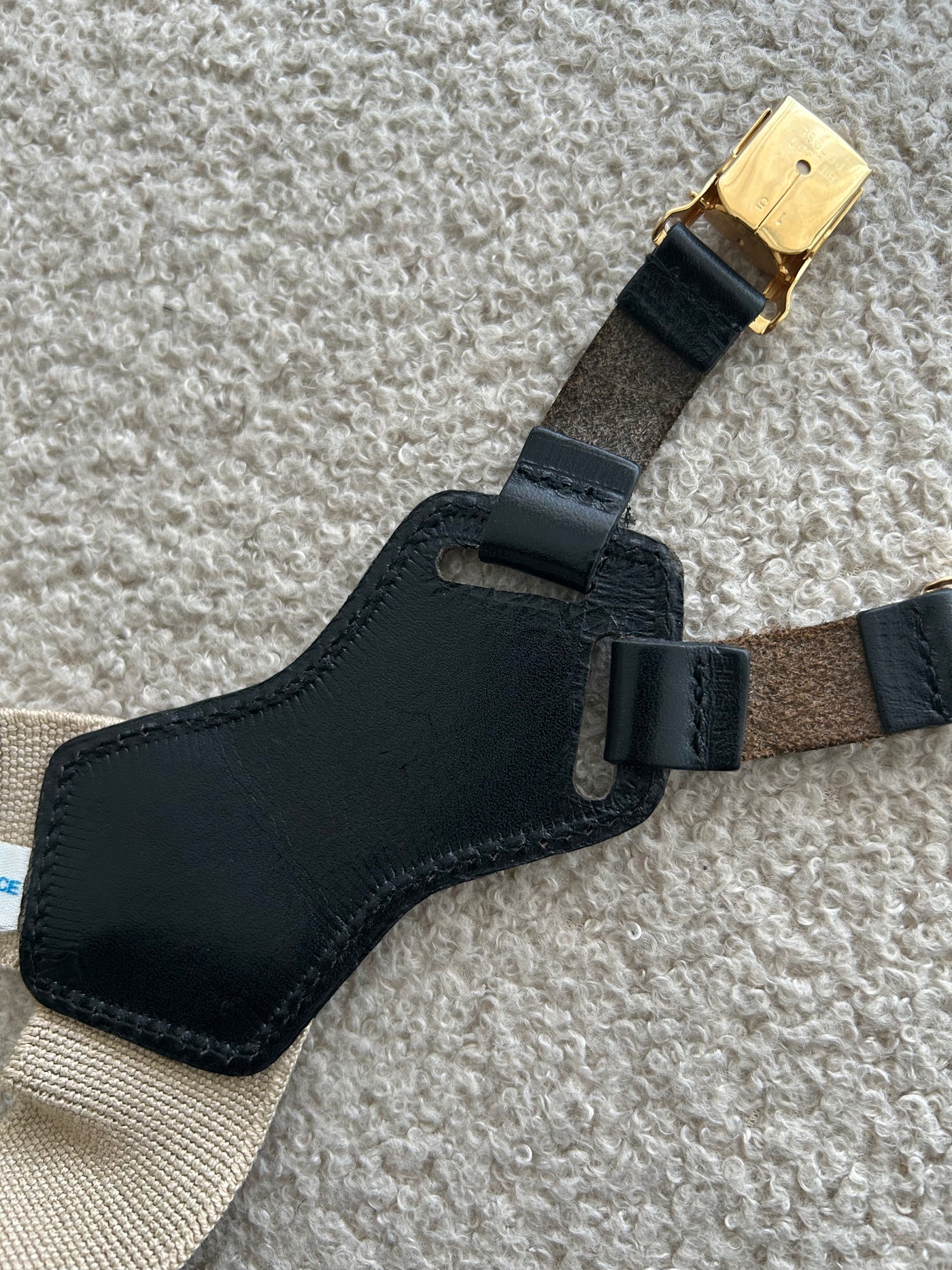 CHANEL VINTAGE SS 1994 Runway beige leather and fabric suspender