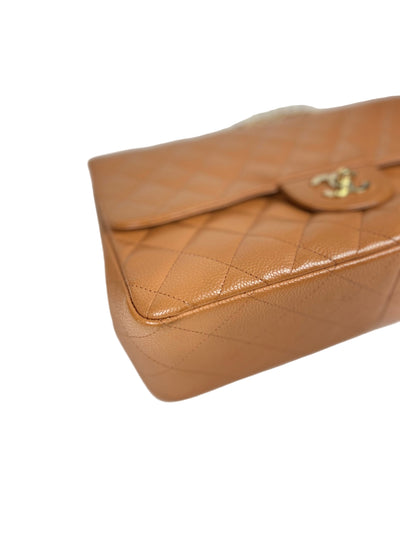 CHANEL Rare Vintage Jumbo Single Flap Caramel Caviar Leather With 24ct Gold Plated Hardware Handbag