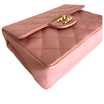 CHANEL rare mini square pink caviar with gold hardware collector piece