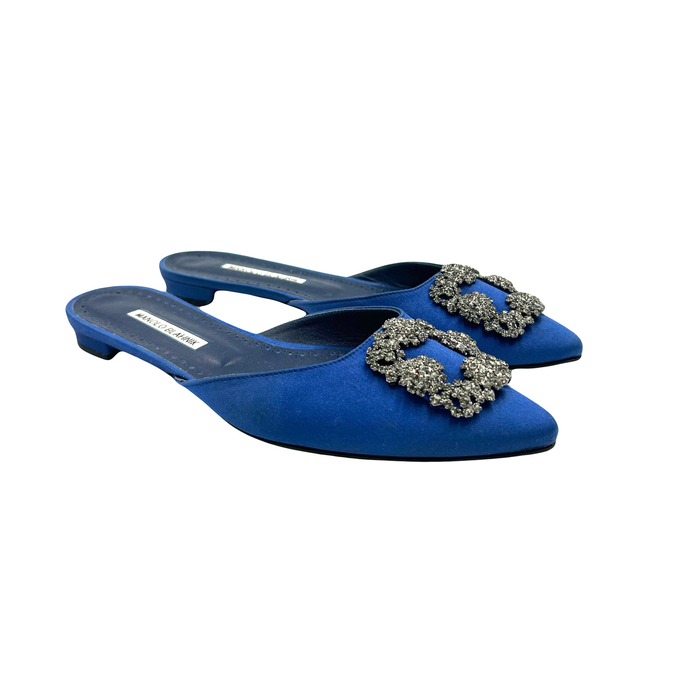 Manolo BLAHNIK Hangisi embellished satin slippers size 38.5 RRP: £825