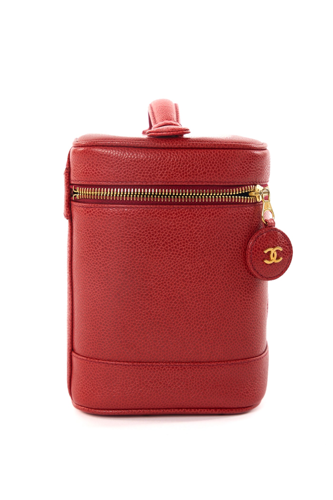 CHANEL vintage red caviar vanity with 24ct gold plated