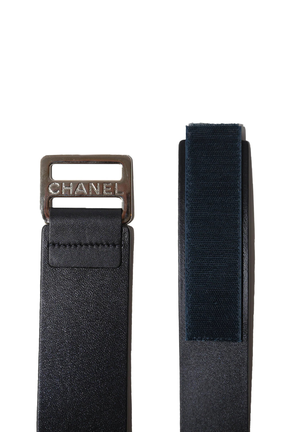 CHANEL 2017 Spring Runway Navy Leather Velcro Belt Adjustable