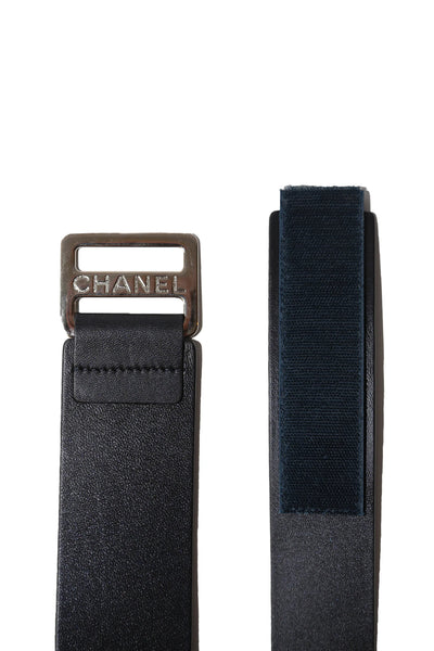 CHANEL 2017 Spring Runway Navy Leather Velcro Belt Adjustable