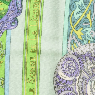 HERMES Le songe de la Licorne" green purple cashmere silk shawl