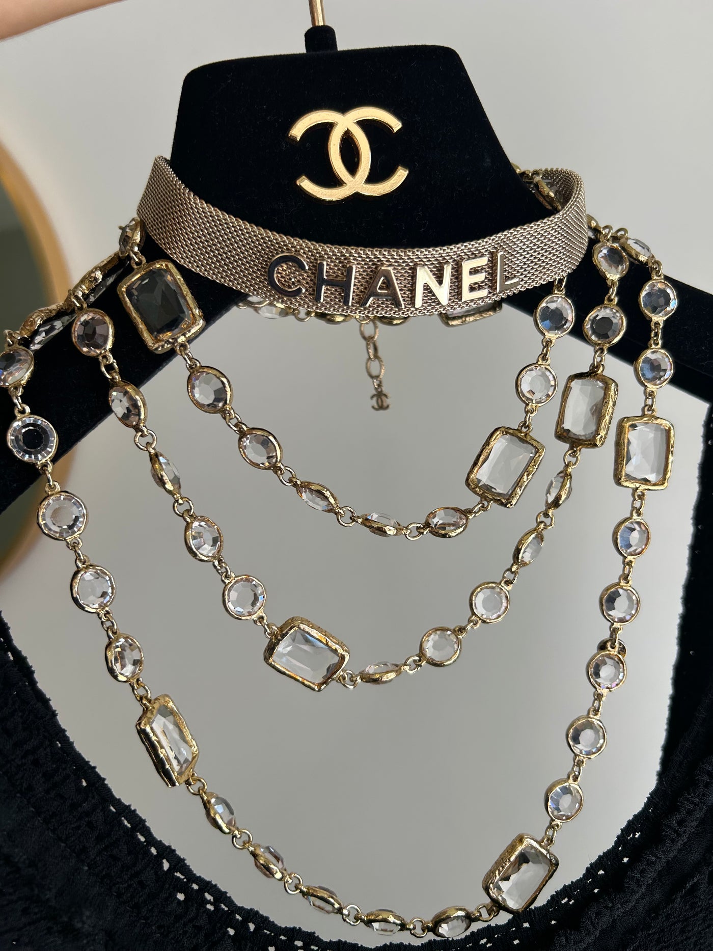 CHANEL Collector Rare Vintage Chiclet Clear Gripoix Glass Sautoir Necklace 1981