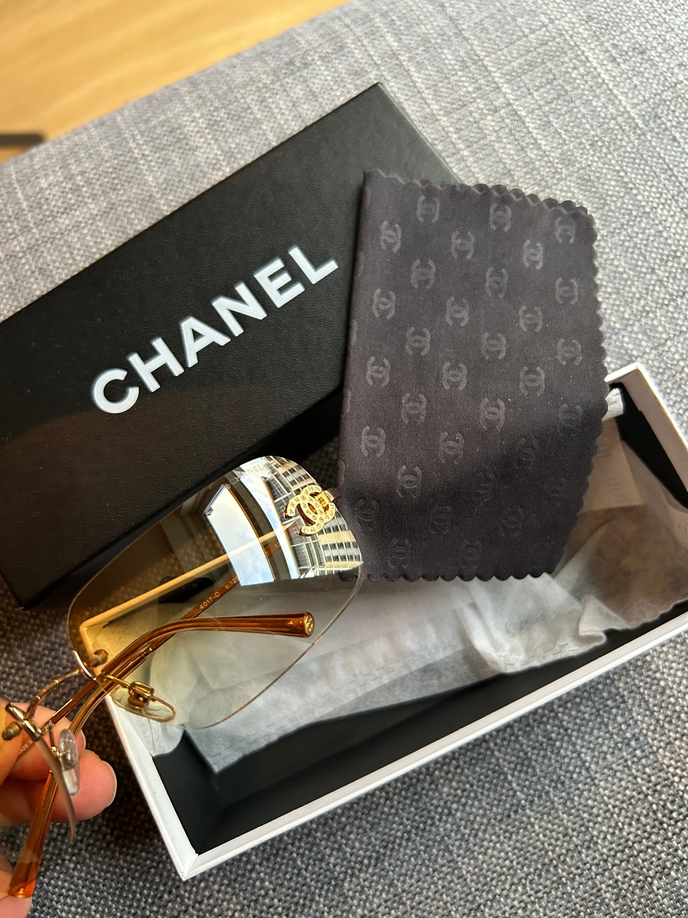 Chanel clear vintage sunglasses cc crystals with box