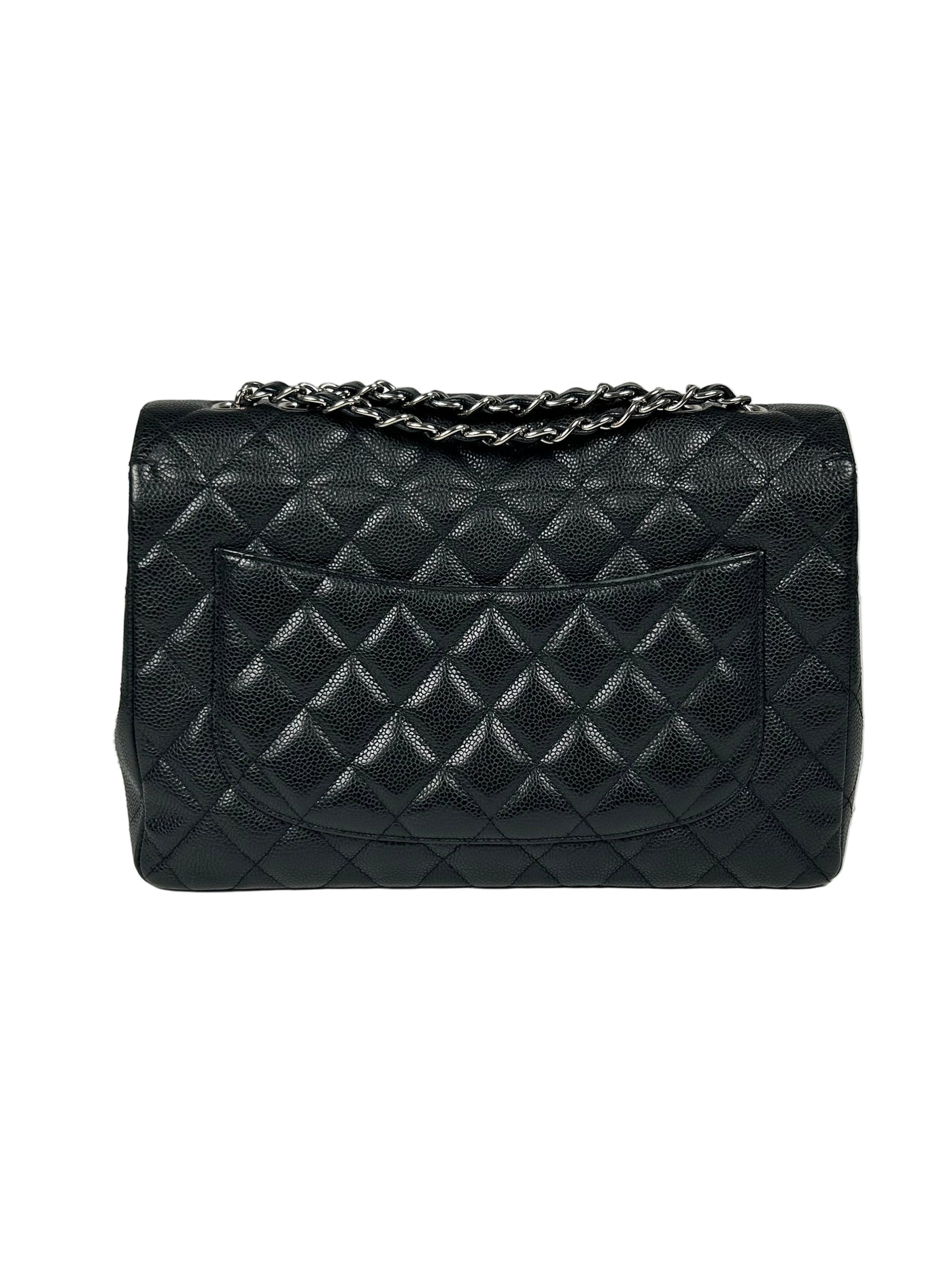 CHANEL Jumbo Single Flap Black Caviar With Silver Hardware Handbag
