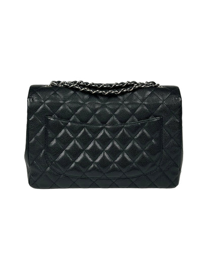 CHANEL Jumbo Single Flap Black Caviar With Silver Hardware Handbag