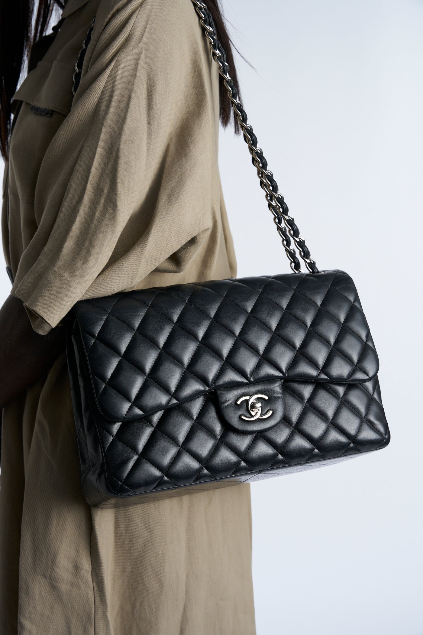 CHANEL Jumbo double flap lambskin with silver hardware full set RRP: £9540