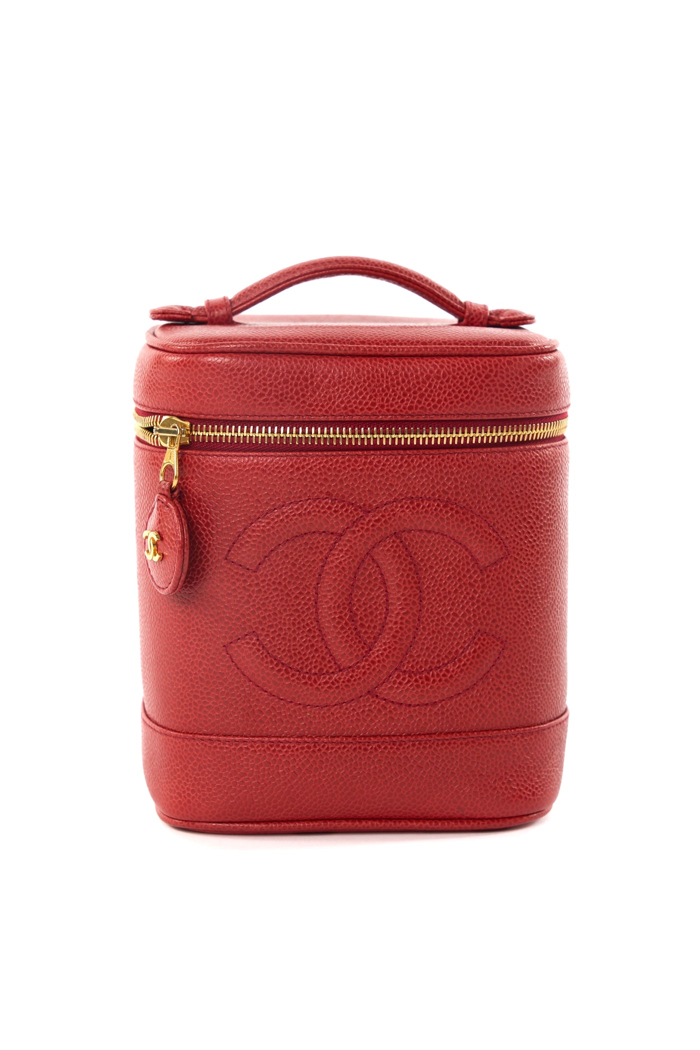 CHANEL vintage red caviar vanity with 24ct gold plated