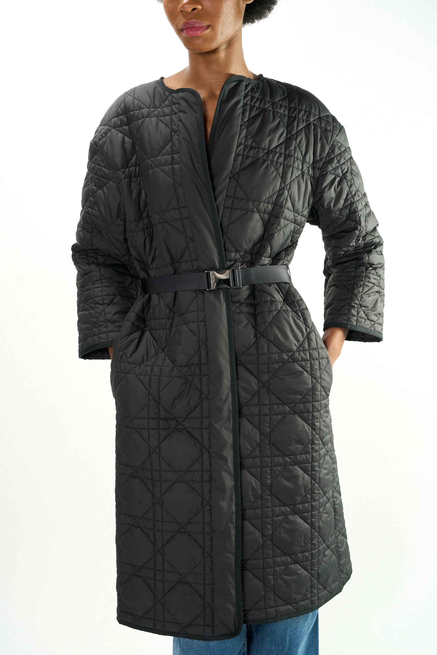 CHRISTIAN DIOR Macrocannage matelasse long jacket with belt size 38 oversized fit