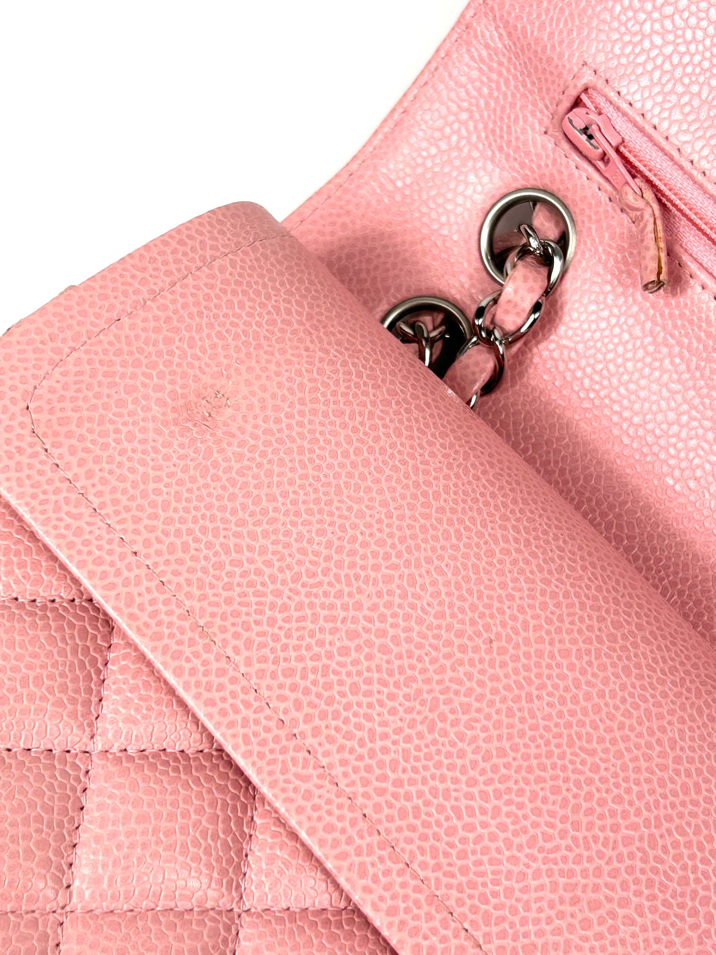 CHANEL Classic Medium Double Flap Sakura Pink Caviar with Silver Hardware