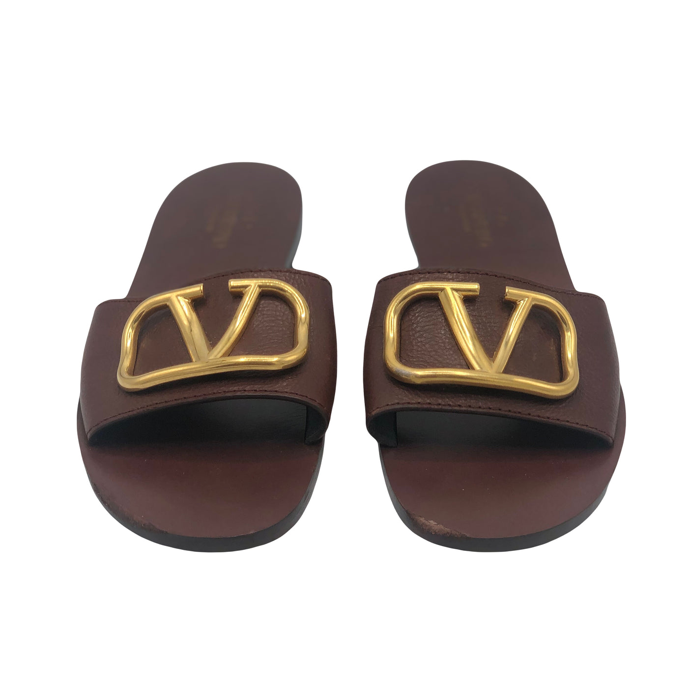 VALENTINO Brown leather flats with gold “V” size 37.5