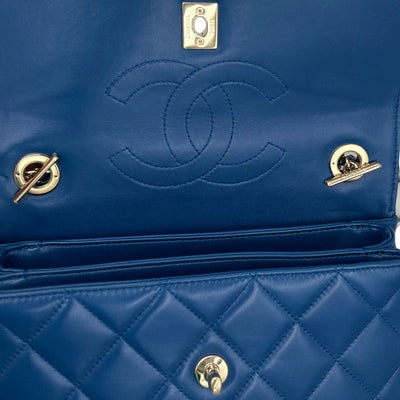 CHANEL Blue trendy handbag with light gold hardware brand new in box