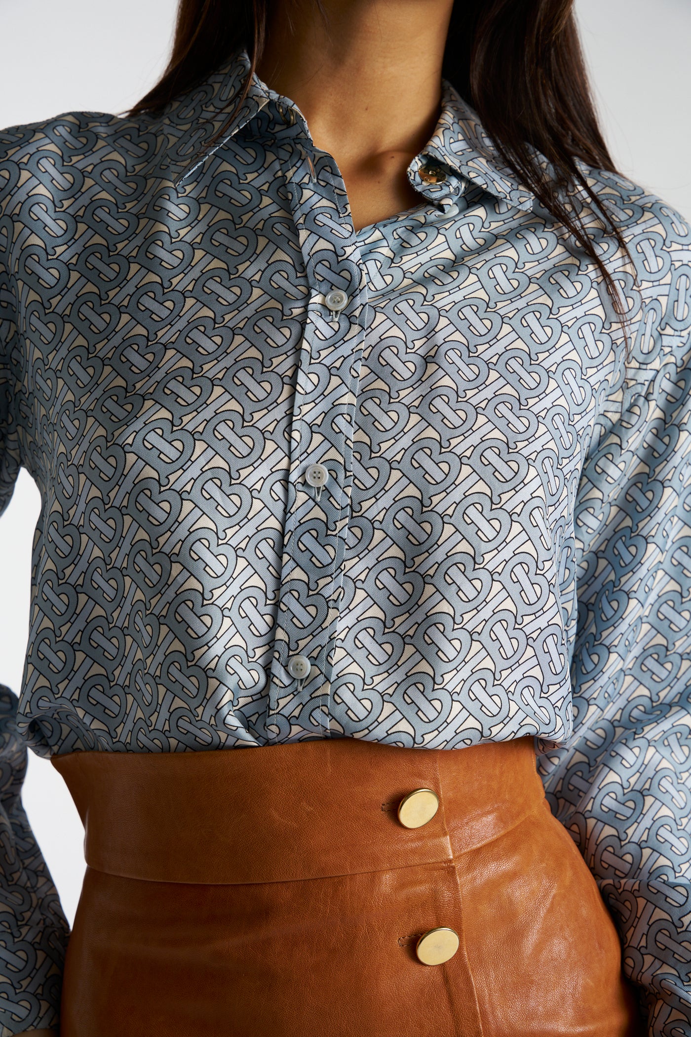 BURBERRY silk blue printed shirt blouse